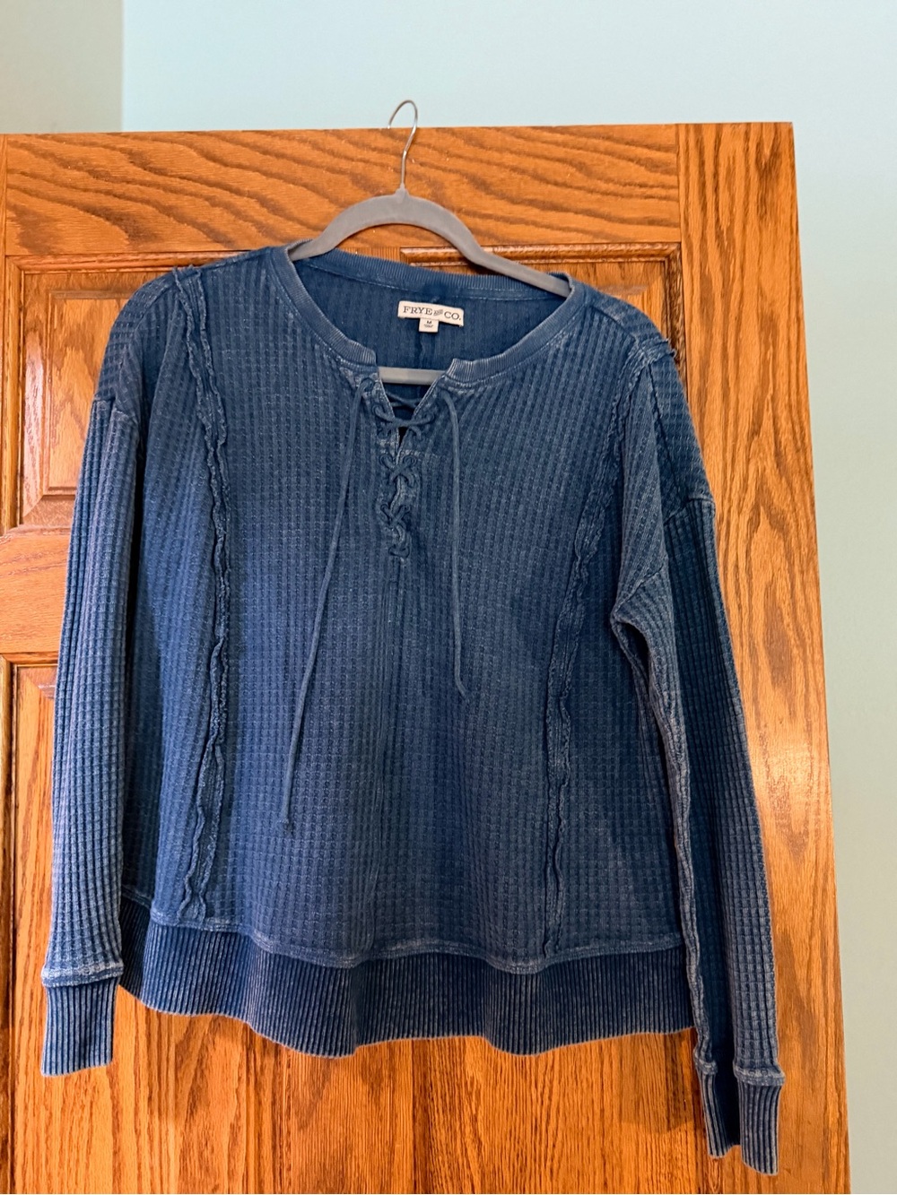 FRYE AND CO. Blue Lace-Up Thermal Top